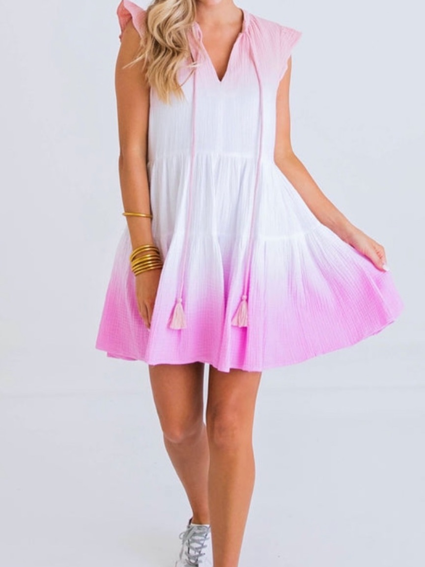 Karlie Tiered Gauze Dress In Pink Ombr Size Medium